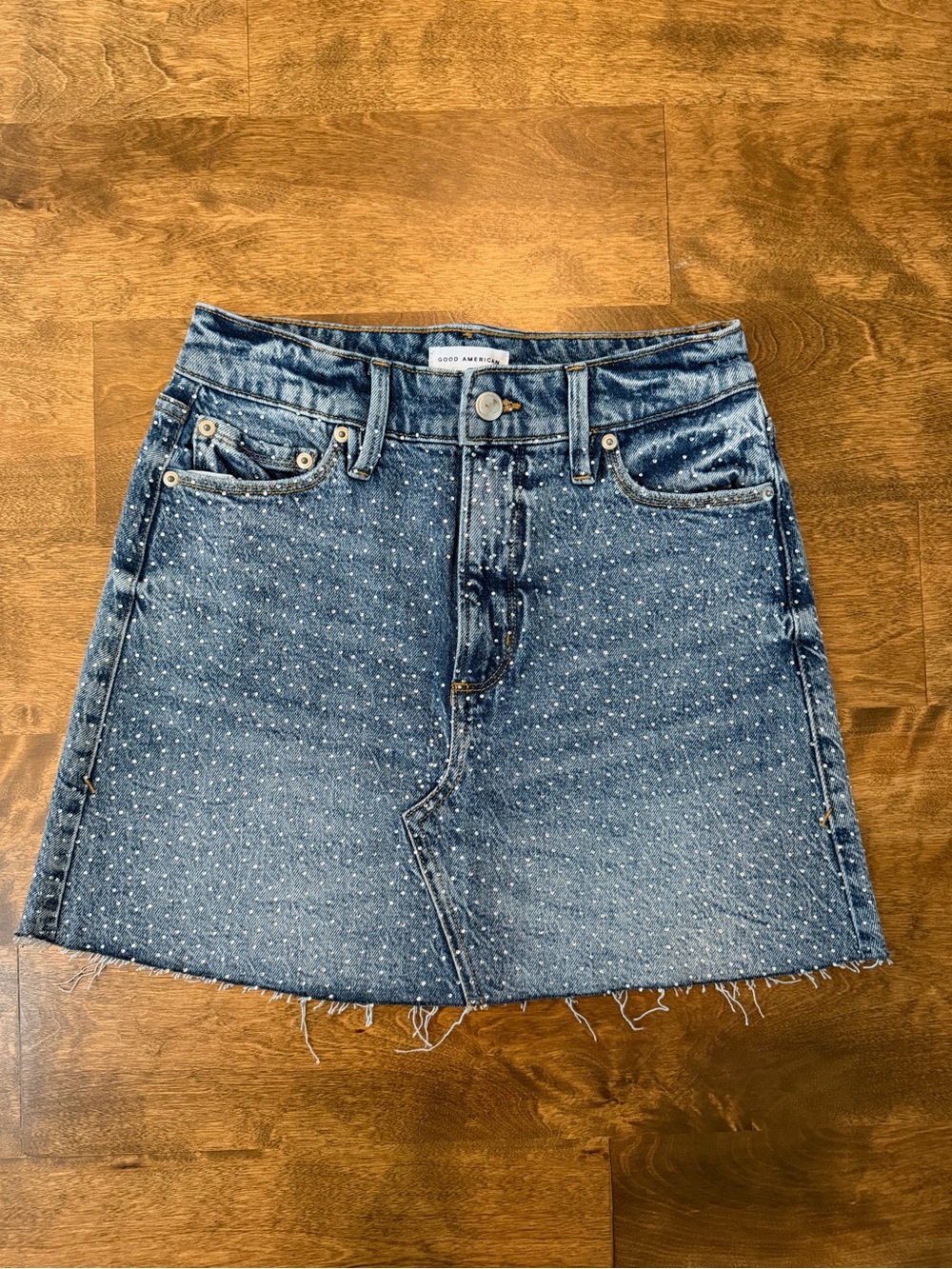 Good American Sparkle Embellished Denim Mini Skirt Size 0/25